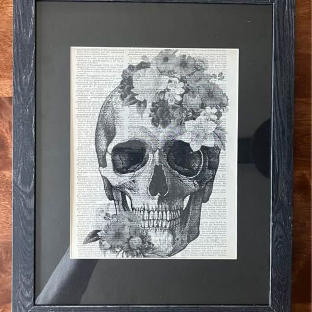Dark Academia Vintage Dictionary Art Botanical Skull Halloween